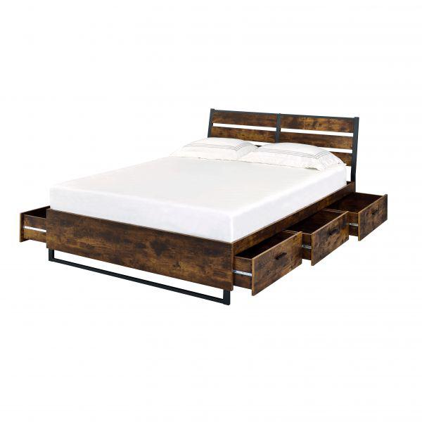ACME Juvanth Eastern King Bed W/Storage, Rustic Oak & Black Finish. Picture 1