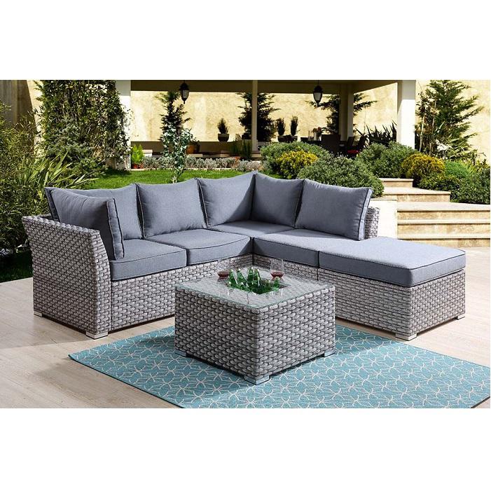 ACME Laurance Patio Sectional & Cocktail Table w/Storage, Gray Fabric & Gray Finish. Picture 1