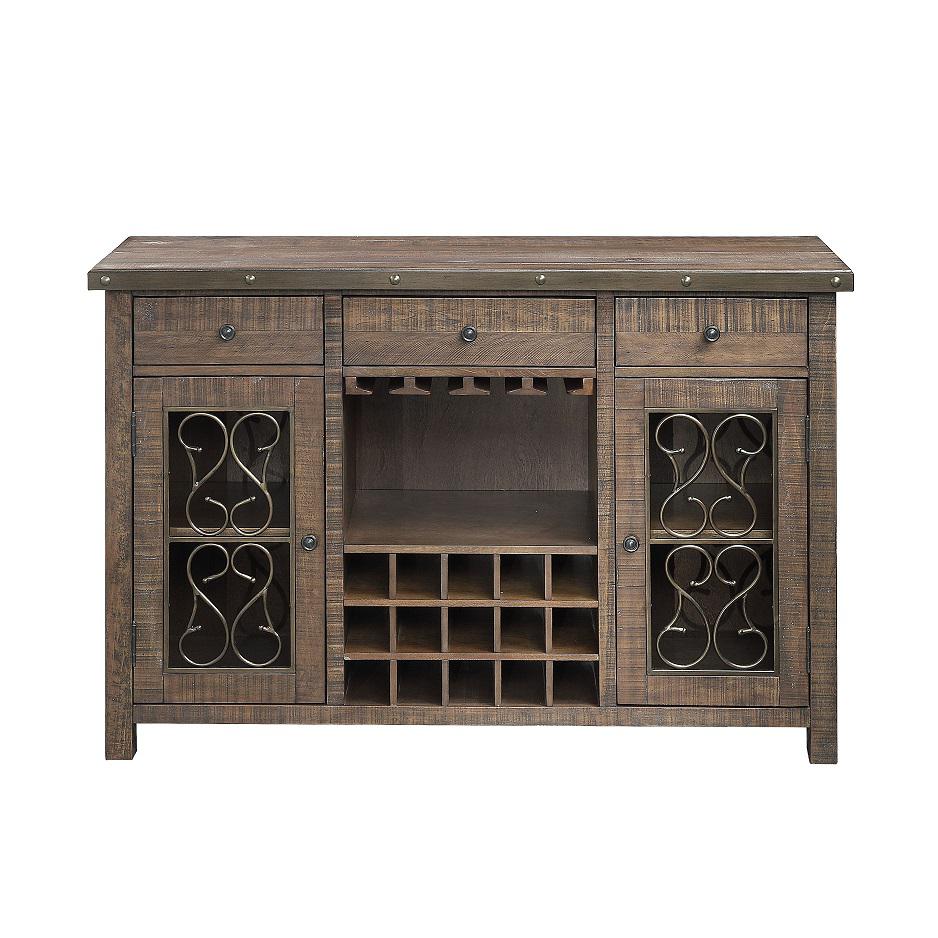 ACME Raphaela Server w/Cup Holder & Wine Rack, Weathered Cherry Finish. Picture 1