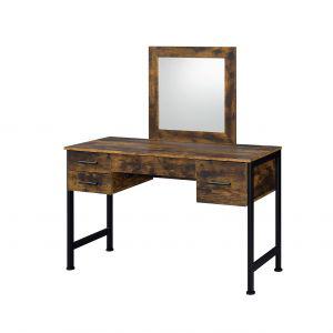 Juvanth Rustic Oak & Black Finish Vanity Desk & Mirror. Picture 1