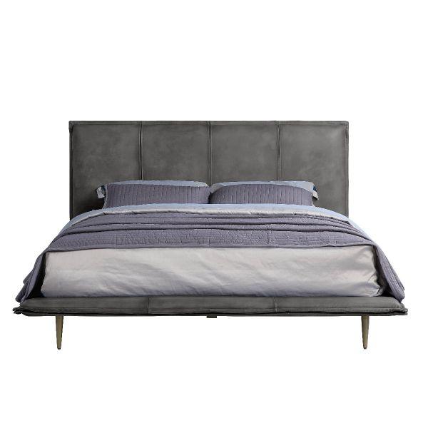 ACME Metis Eastern King Bed, Gray Top Grain Leather. Picture 1