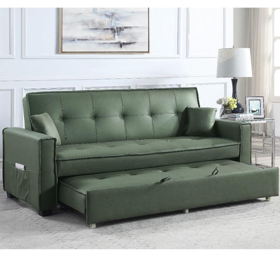 ACME Octavio Adjustable Sofa w/2 Pillows, Green Fabric. Picture 1