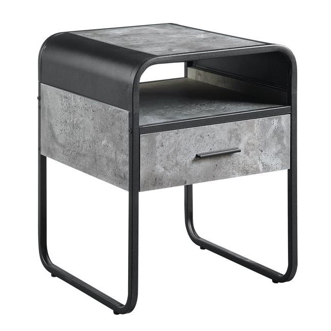 ACME Raziela End Table w/Drawer, Concrete Gray & Black Finish. Picture 1