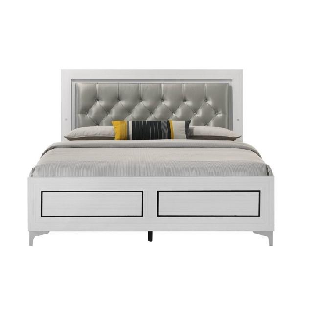 ACME Casilda Eastern King Bed w/LED , Gray PU & White Finish. Picture 1