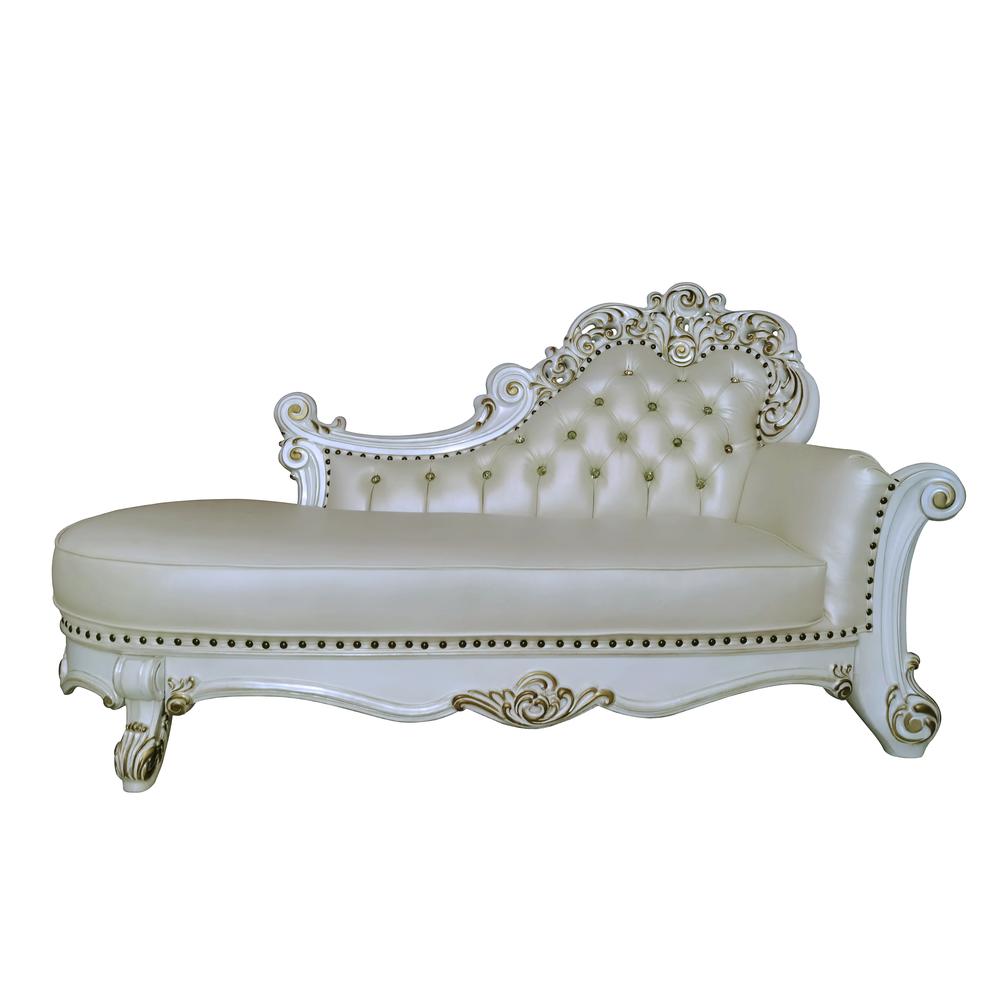 Vendome Wooden Upholstered Chaise with Two Pillows in Pearl. Picture 1