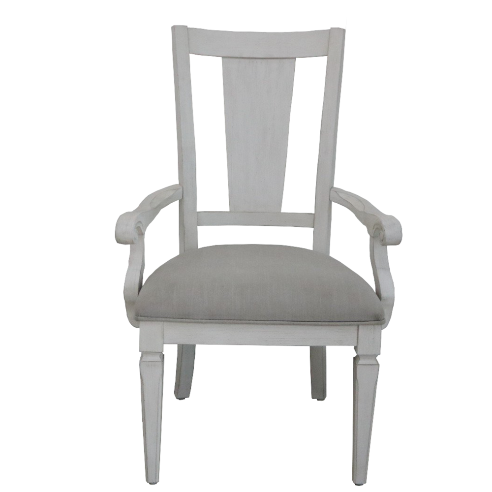 Katia Arm Chair (Set-2), Light Gray Linen & Weathered White Finish. Picture 2
