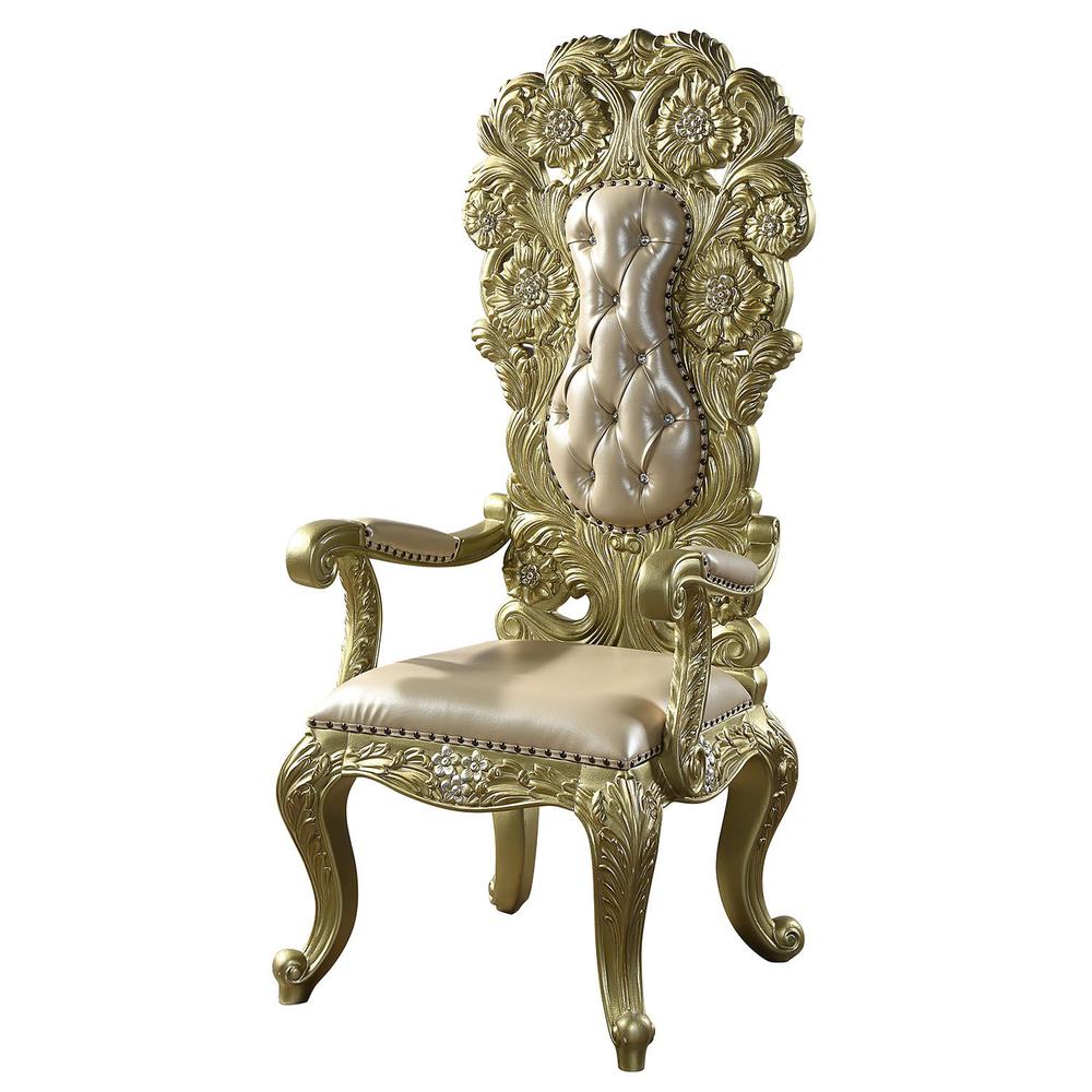 Cabriole Light Gold Synthetic Leather & Gold Finish Arm Chair (Set-2). Picture 1