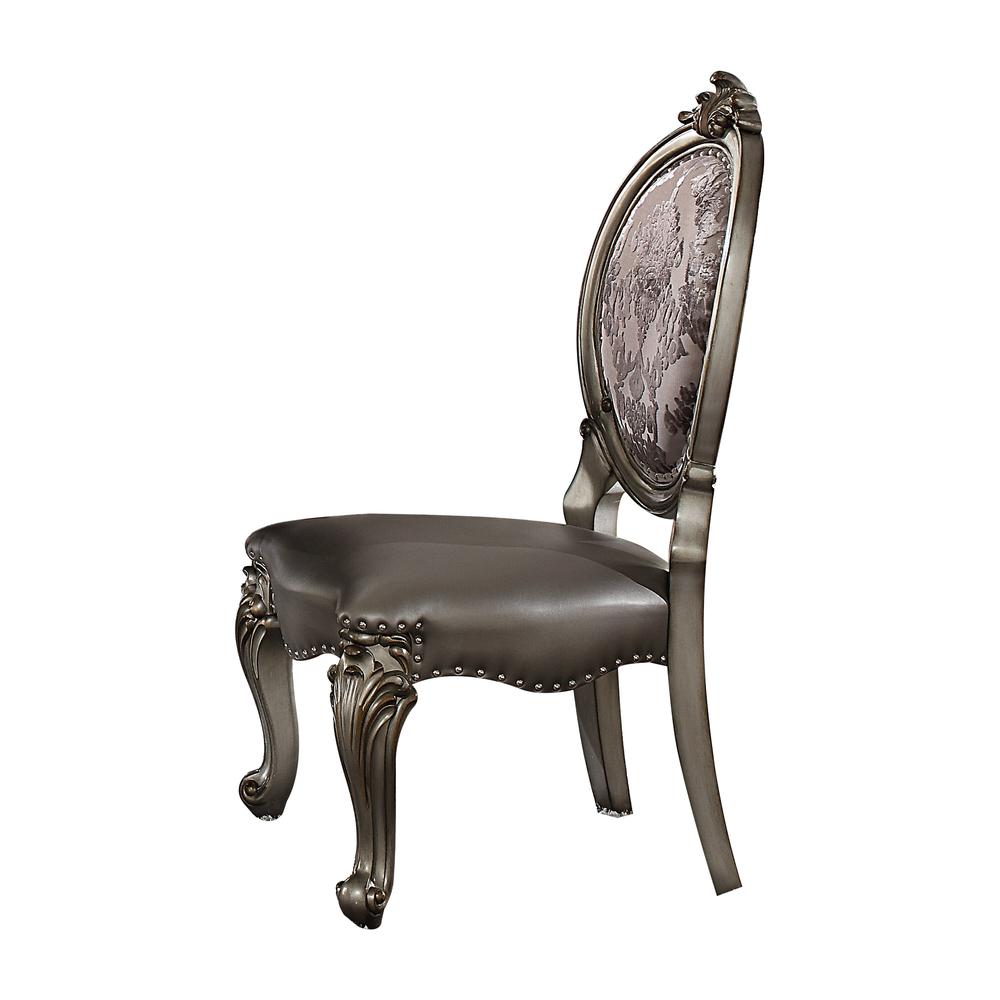 Versailles Side Chair (Set-2), Silver PU & Antique Platinum Finish. Picture 1