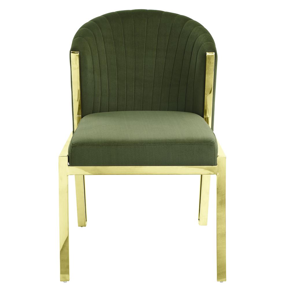 Furniture Fallon 19" Velvet Side Chair in Green/Mirrored Gold (Set of 2). Picture 2