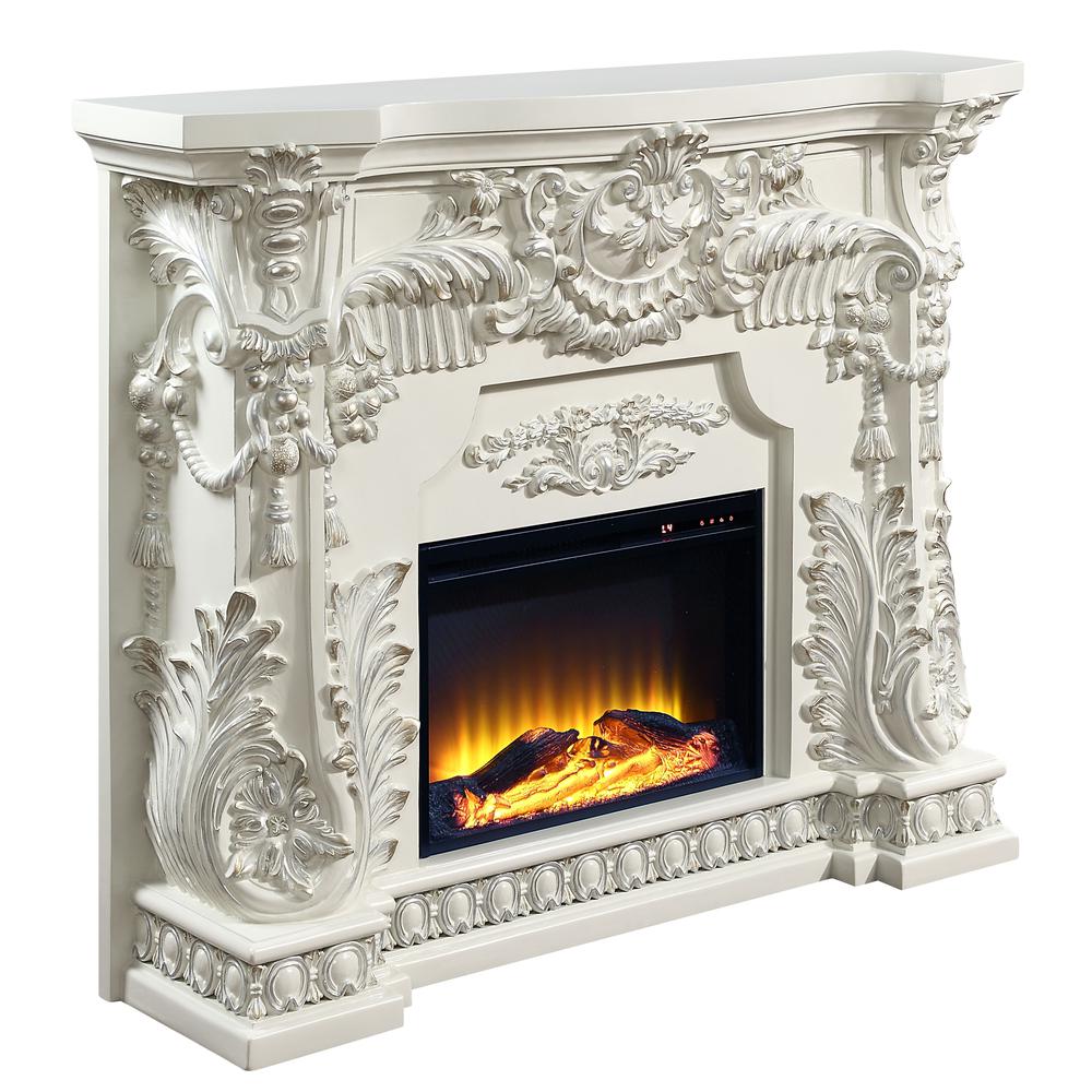 Adara Wooden LED Electric Fireplace in Antique White. Picture 1
