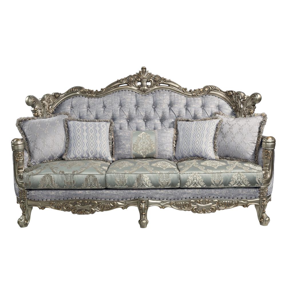 Furniture Miliani Tufted Fabric & Wood Sofa with 5 Pillows in Gray/Bronze. Picture 2