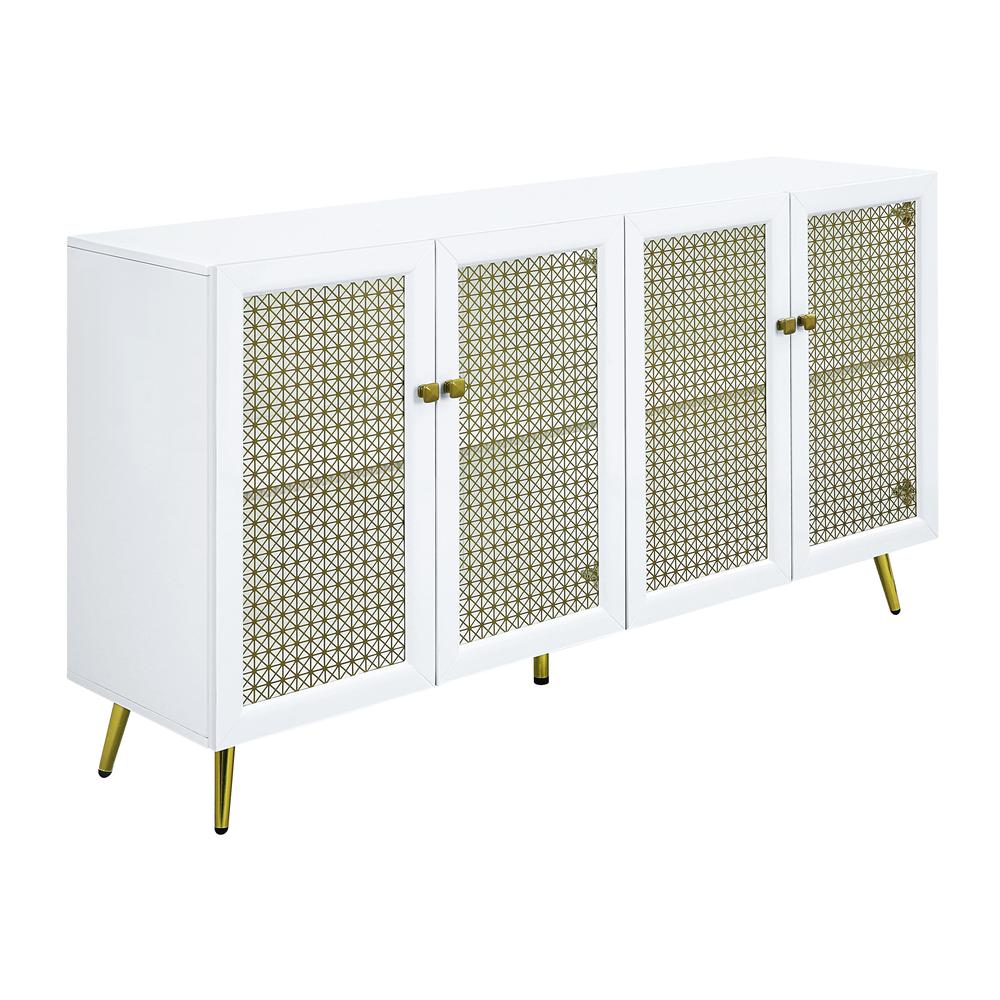 Furniture Gaerwn 4-Door Wood Console Cabinet with LED in White High Gloss. Picture 1