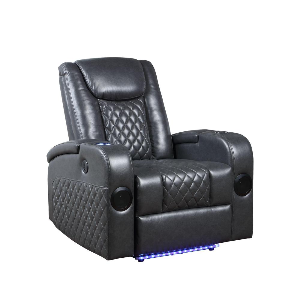 Recliner w/Bluetooth Speaker & Cooling Cup Holder, Dark Gray Leather Aire. Picture 1
