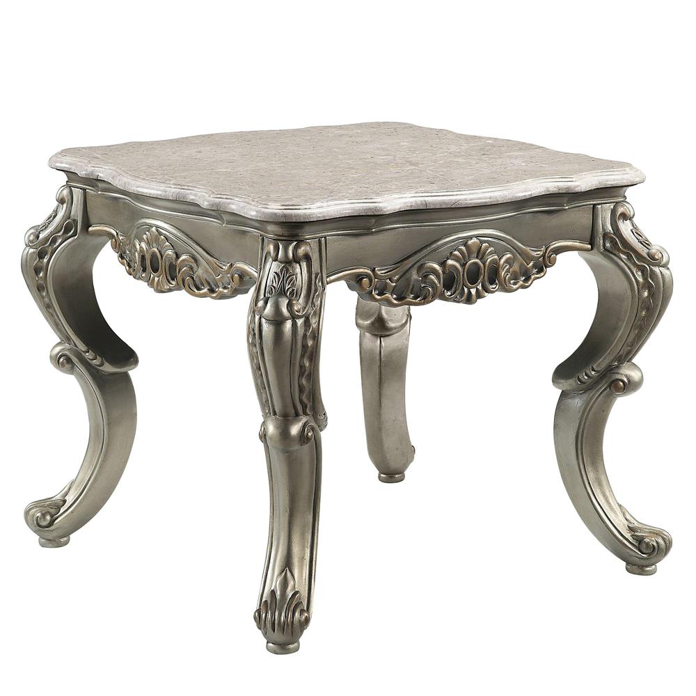 Furniture Miliani Marble & Wood End Table in Natural/Antique Bronze. Picture 2