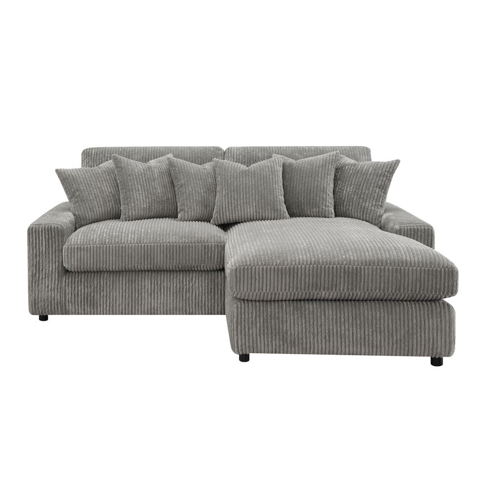 Furniture Tavia Corduroy Fabric L-Shaped Sectional with 6 Pillows in Gray. Picture 2