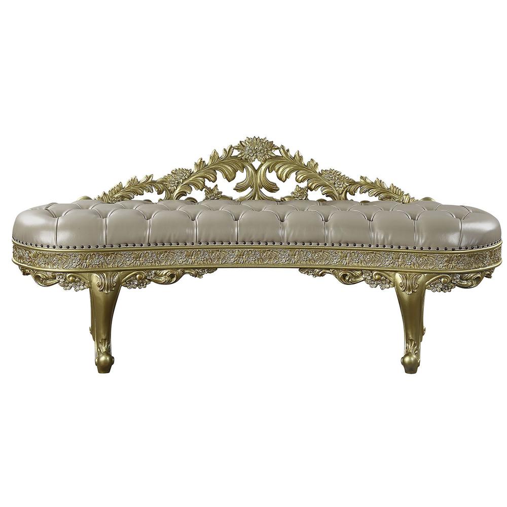 Cabriole Light Gold Synthetic Leather & Gold Finish Bench. Picture 2