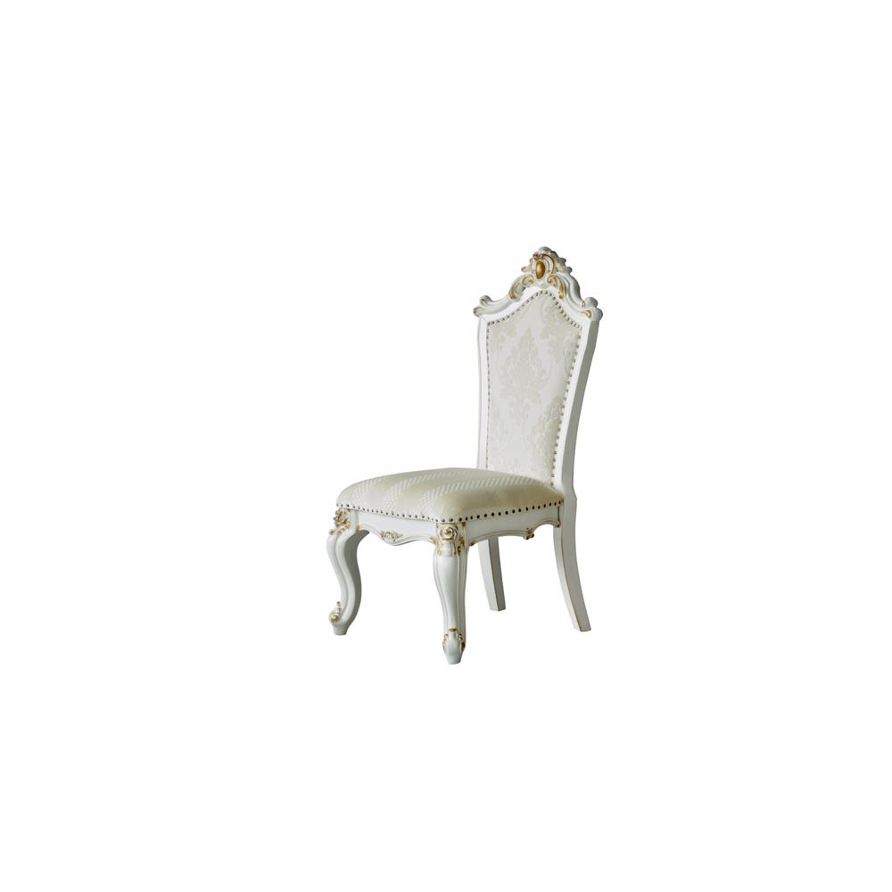 Picardy Side Chair (Set-2), Butterscotch PU/Fabric & Antique Pearl Finish. Picture 4