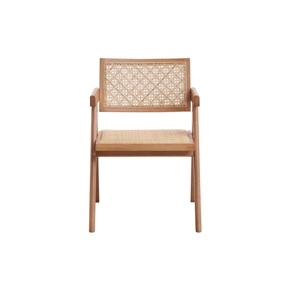 Furniture Velentina 18" Rattan & Wood Arm Chair in Natural (Set of 2). Picture 2