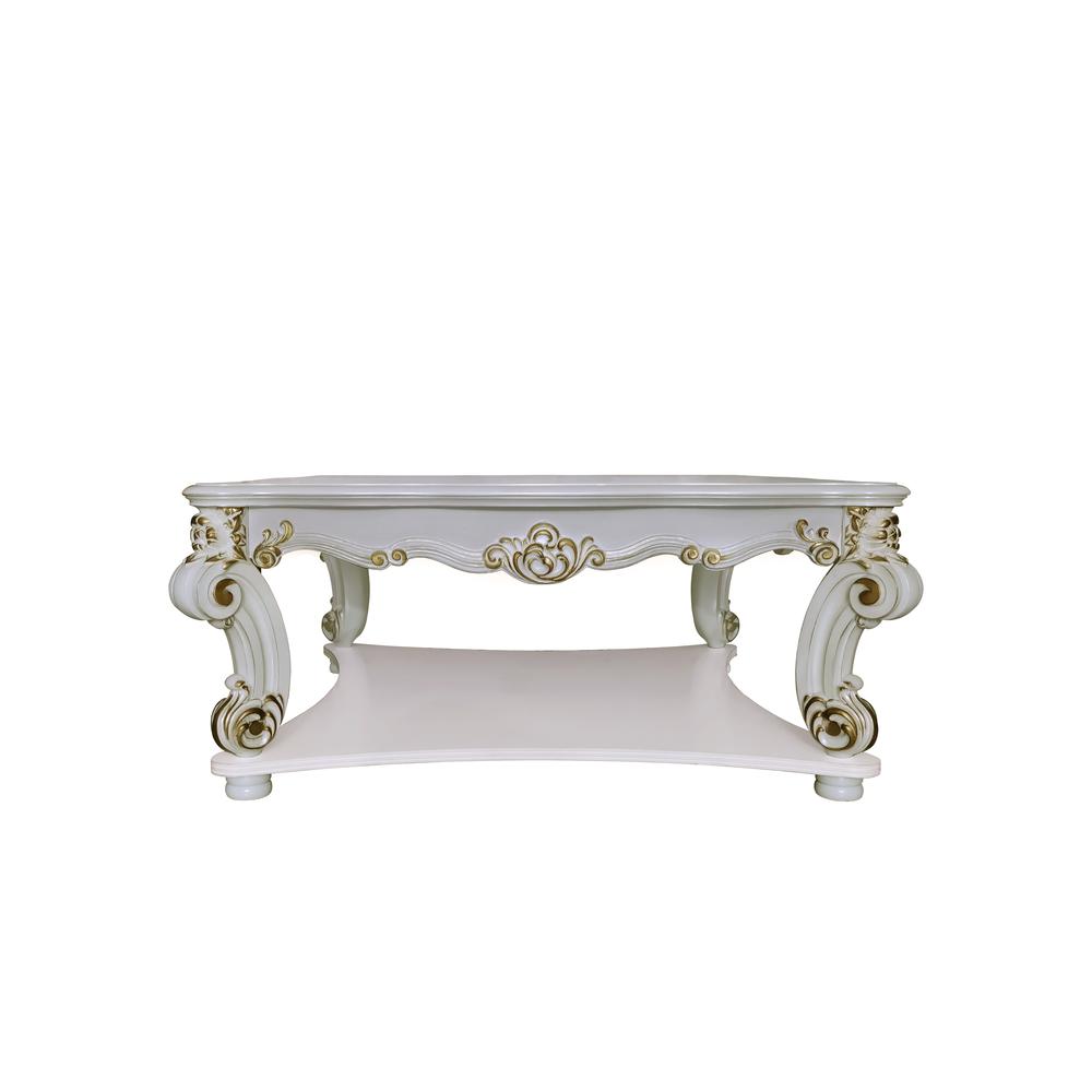 Vendome Wooden Square Coffee Table with Scrolled Legs in Antique Pearl. Picture 2