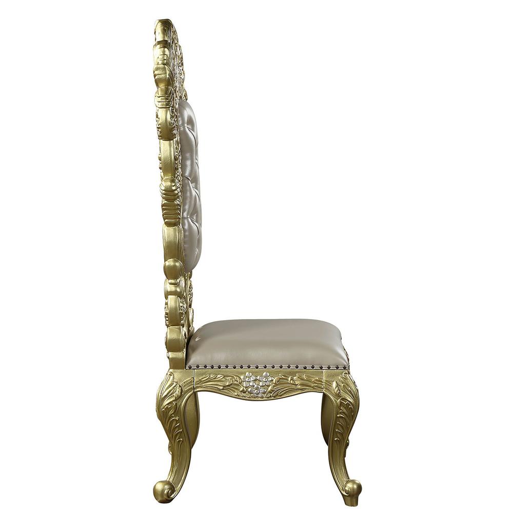 Cabriole Light Gold Synthetic Leather & Gold Finish Side Chair (Set-2). Picture 3