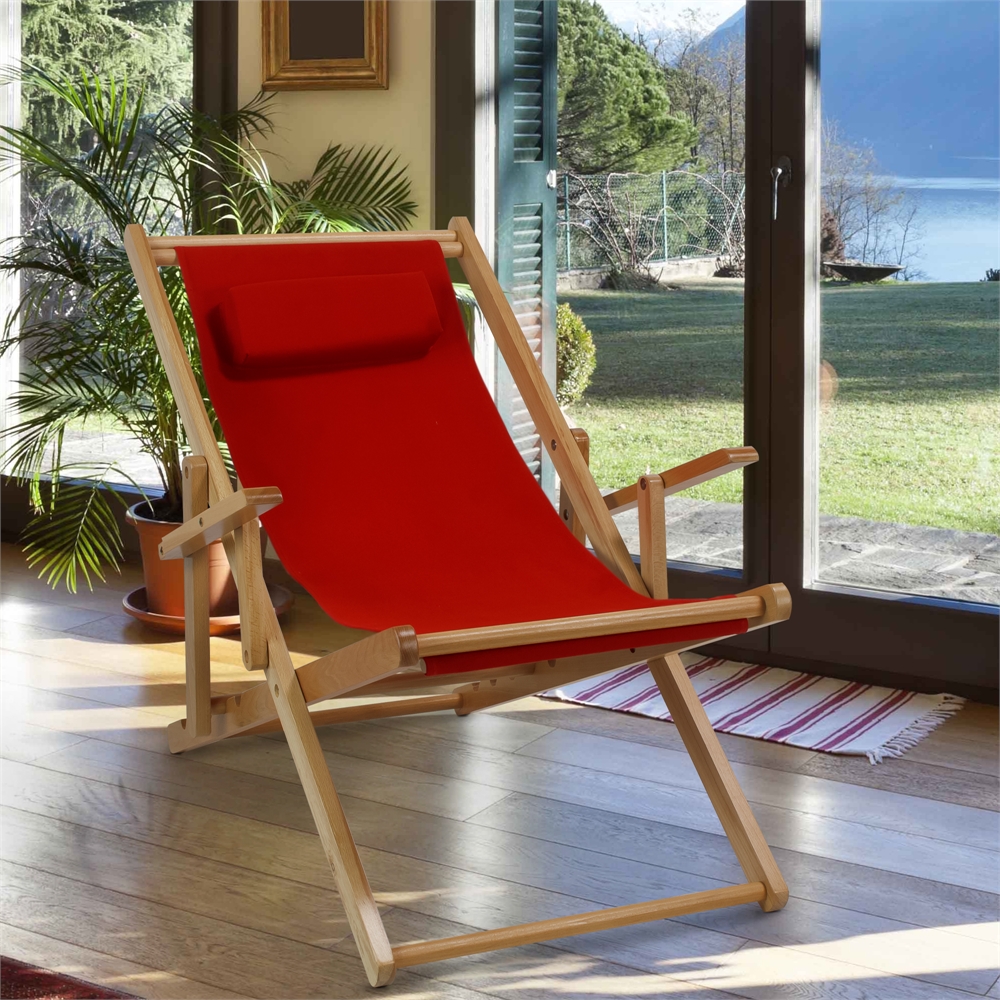 Sling Chair Natural Frame-Red Canvas. Picture 7