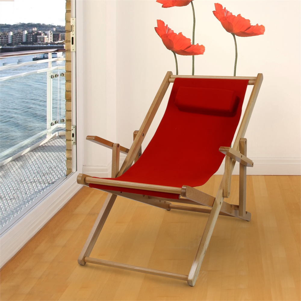 Sling Chair Natural Frame-Red Canvas. Picture 8