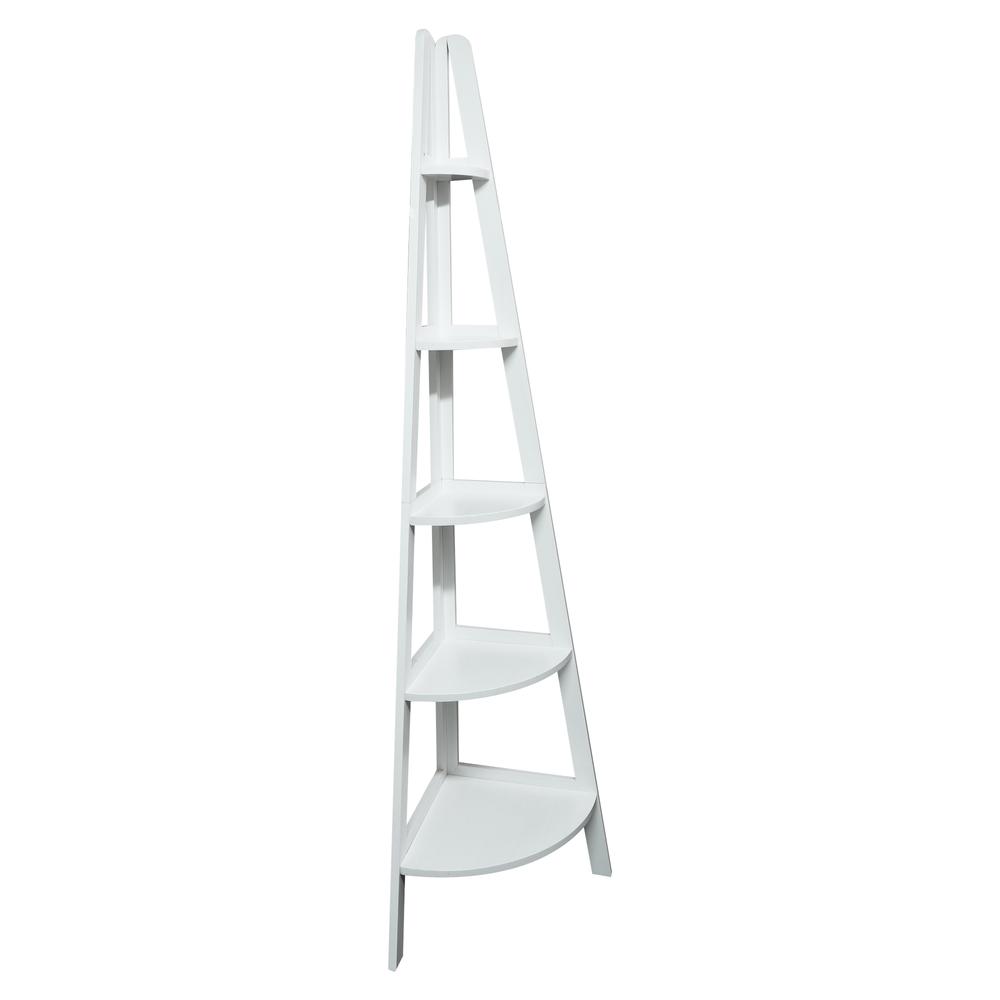 5-Shelf Corner Ladder Bookcase - White. Picture 5