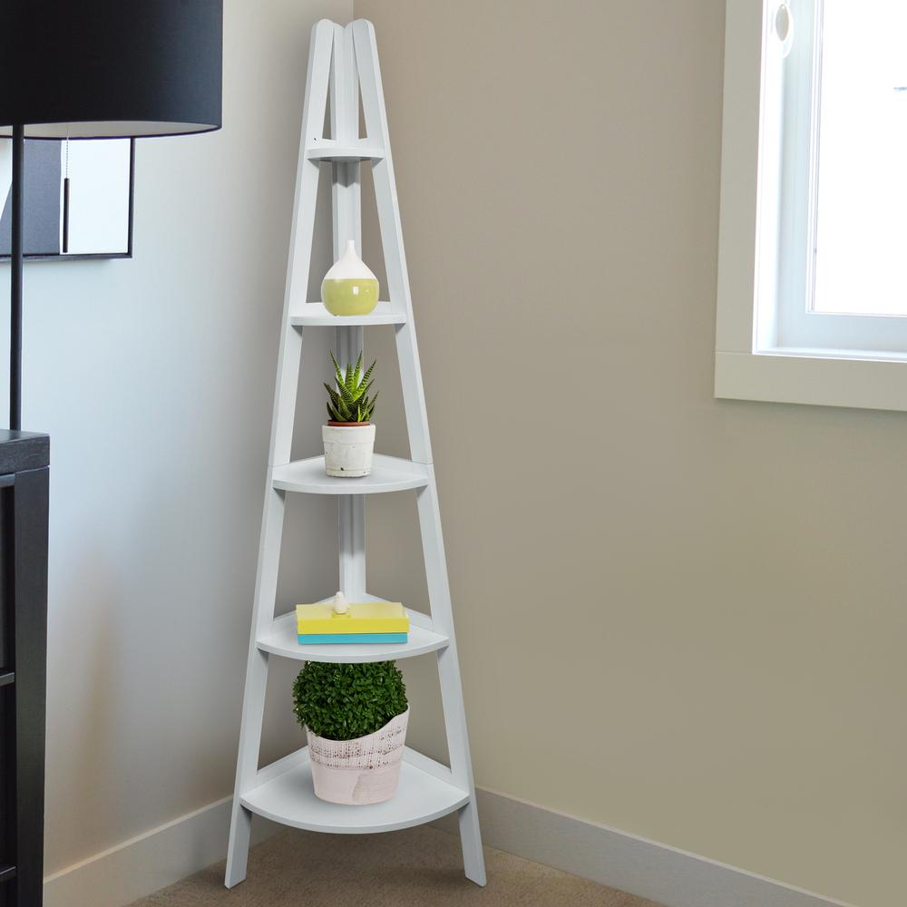 5-Shelf Corner Ladder Bookcase - White. Picture 7