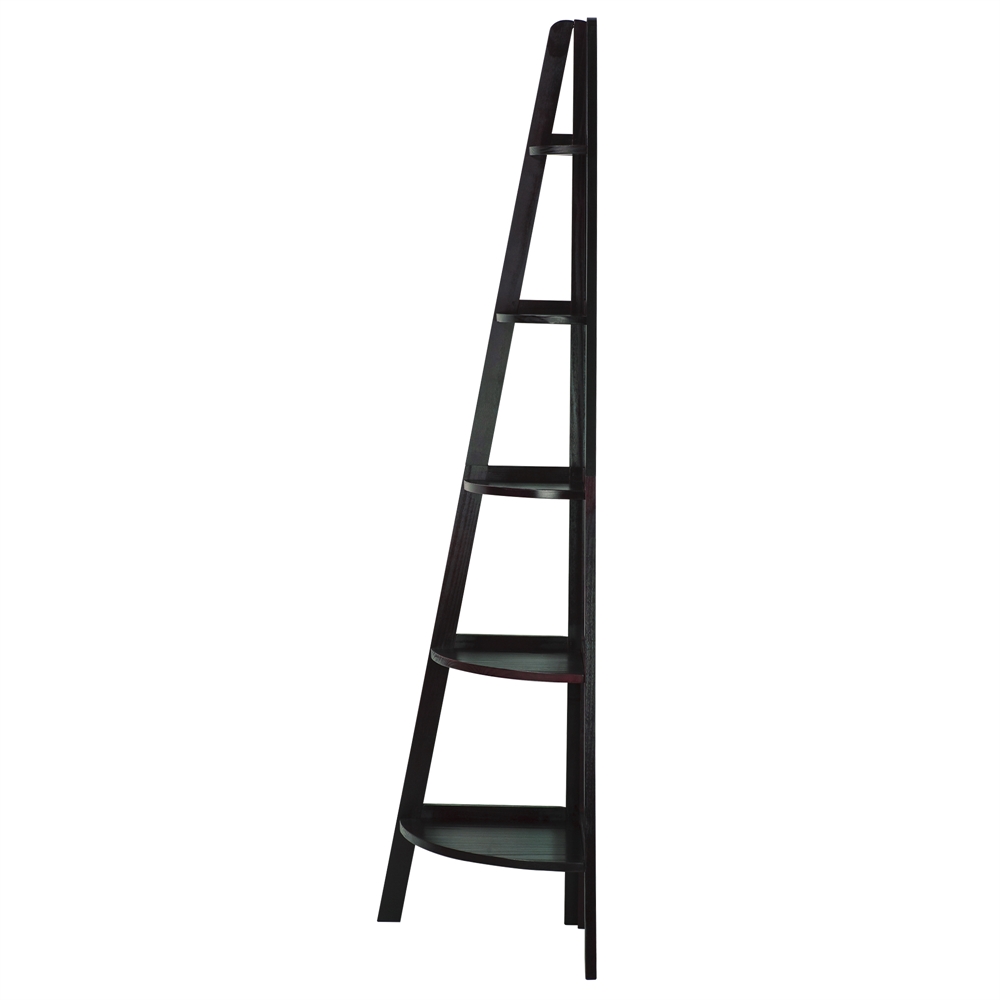 5-Shelf Corner Ladder Bookcase-Espresso. Picture 2