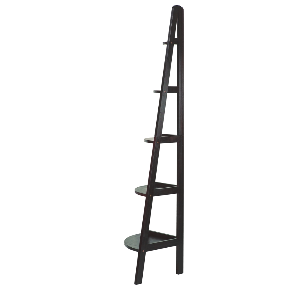 5-Shelf Corner Ladder Bookcase-Espresso. Picture 3