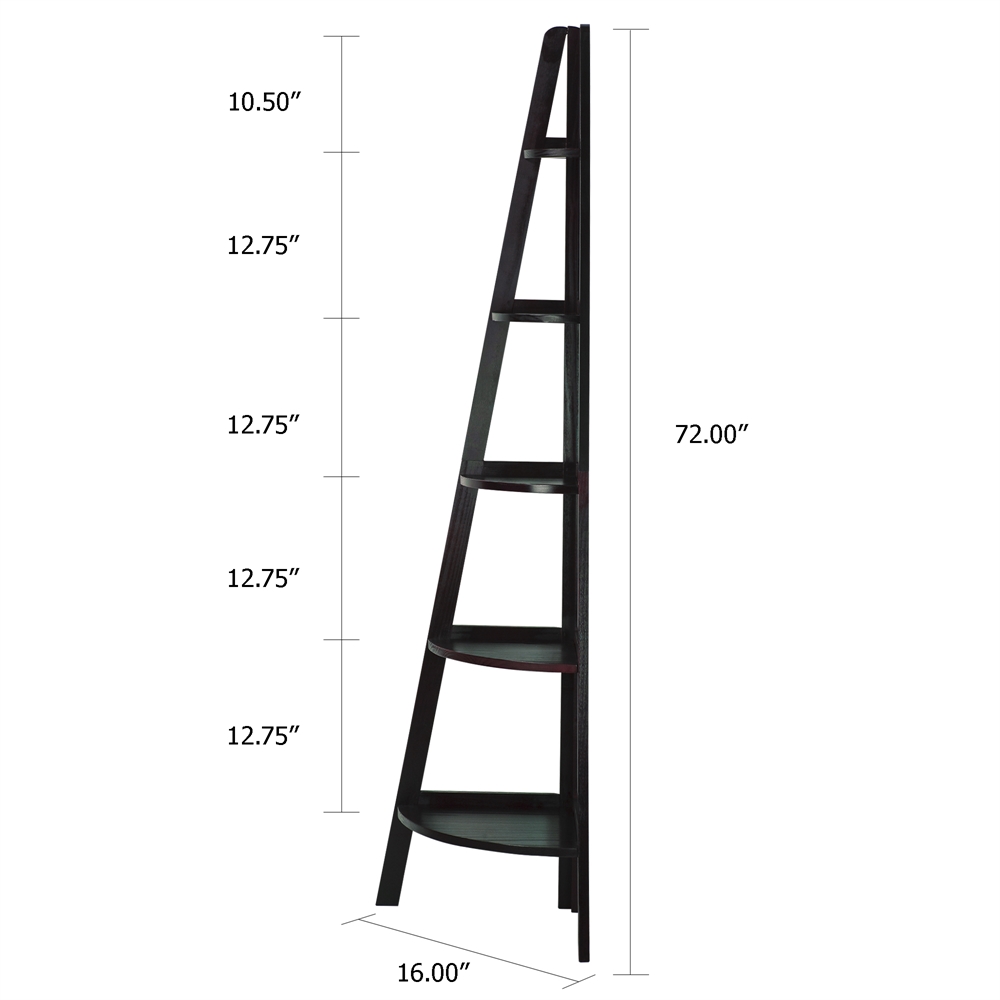 5-Shelf Corner Ladder Bookcase-Espresso. Picture 5