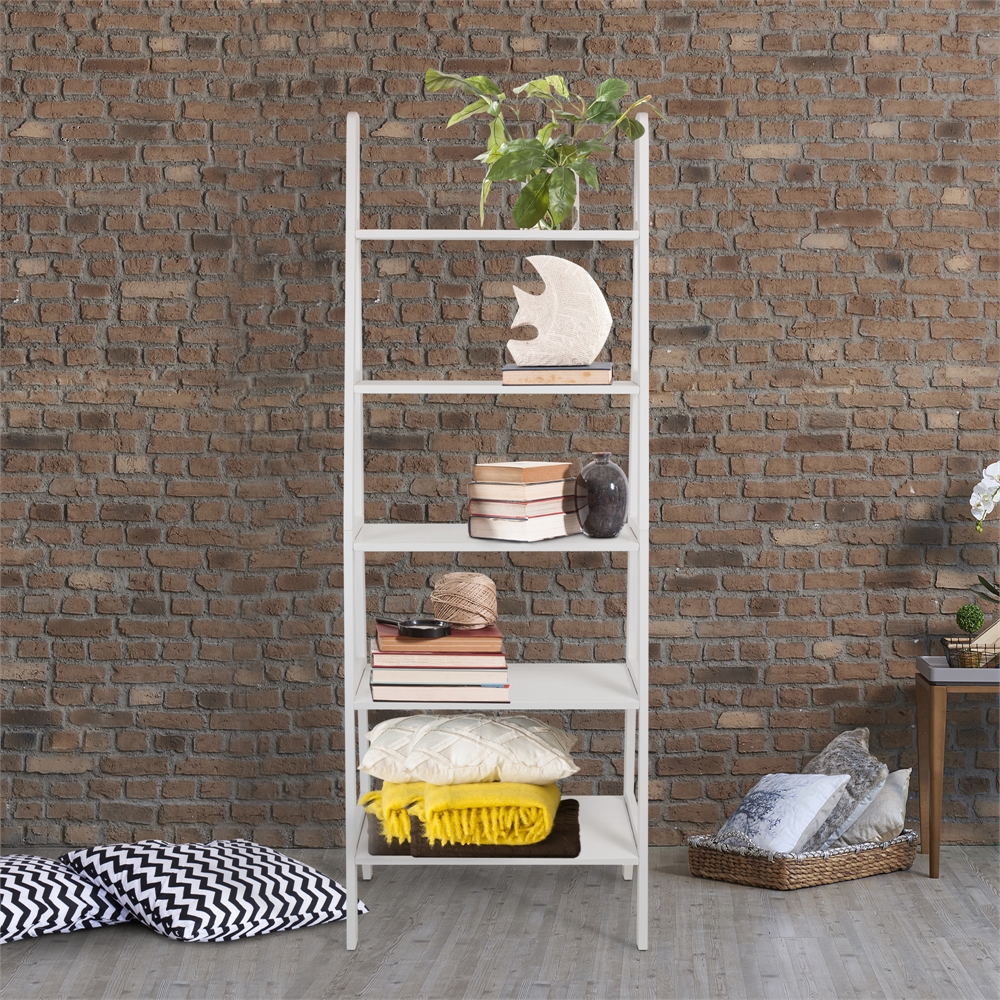 5-Shelf Ladder Bookcase-White. Picture 6
