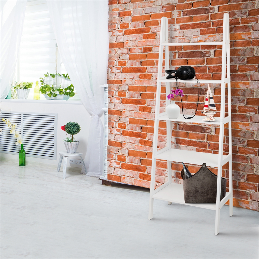 5-Shelf Ladder Bookcase-White. Picture 8