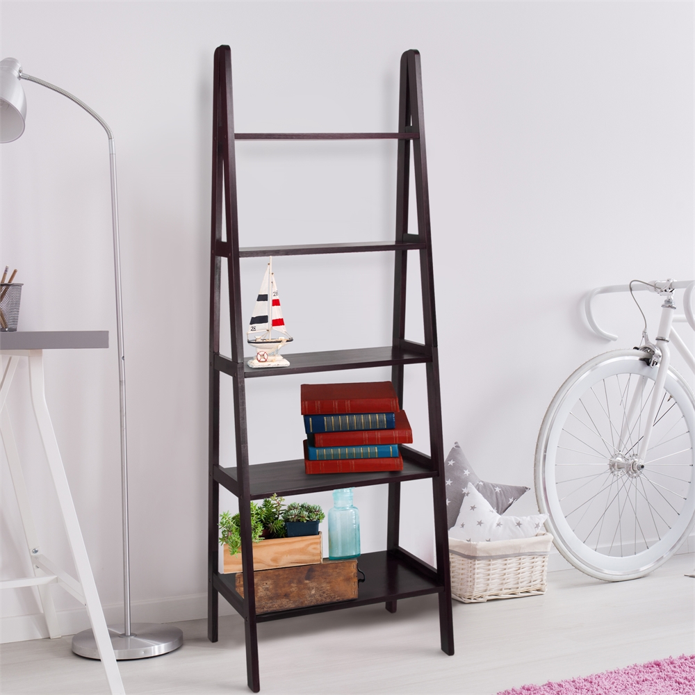 5-Shelf Ladder Bookcase-Espresso. Picture 8