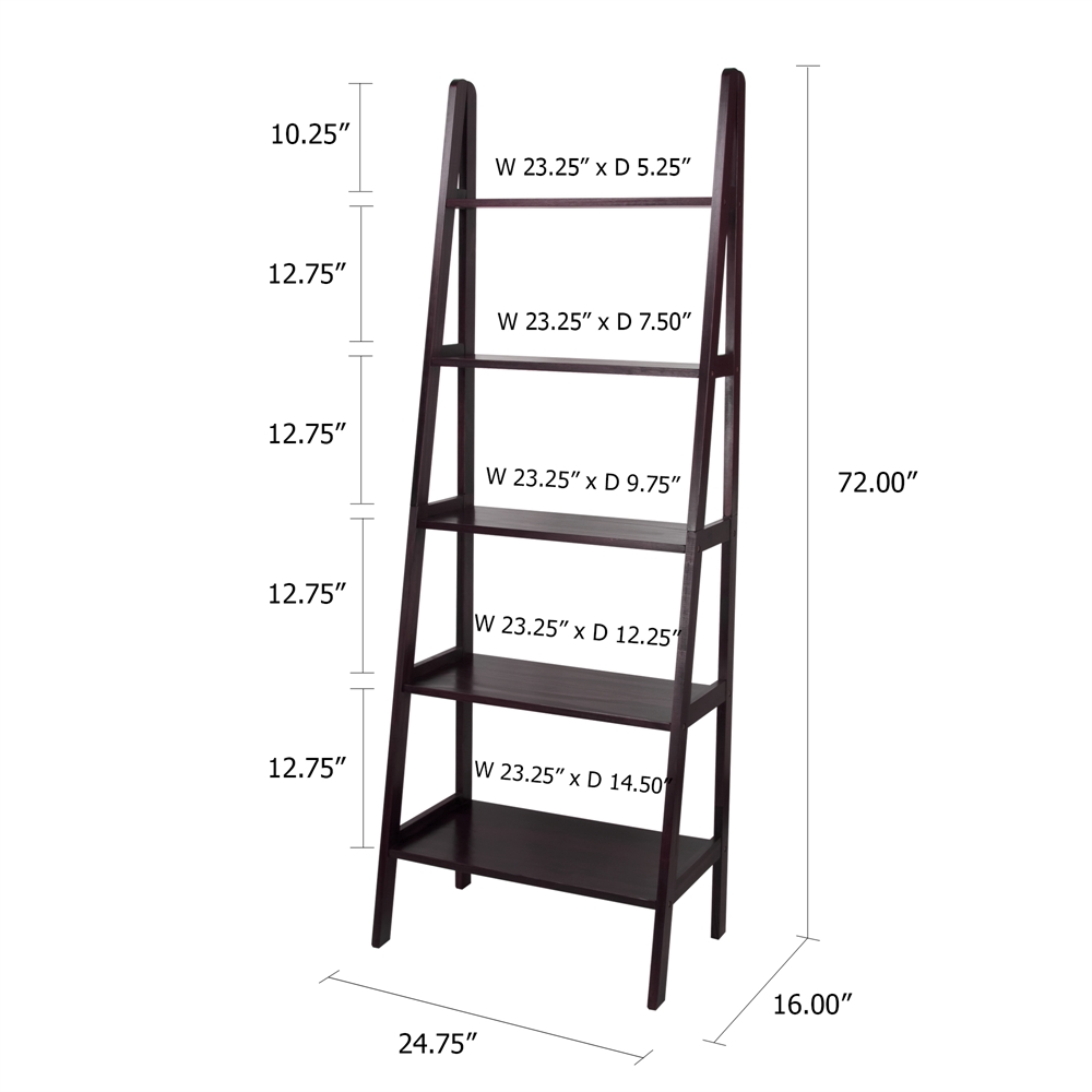 5-Shelf Ladder Bookcase-Espresso. Picture 5