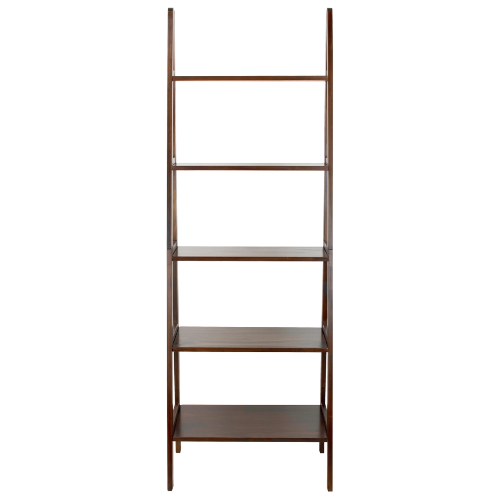 5-Shelf Ladder Bookcase-Warm Brown. Picture 1
