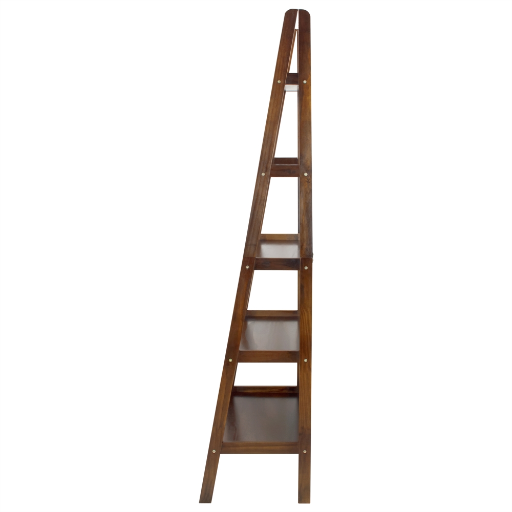 5-Shelf Ladder Bookcase-Warm Brown. Picture 2