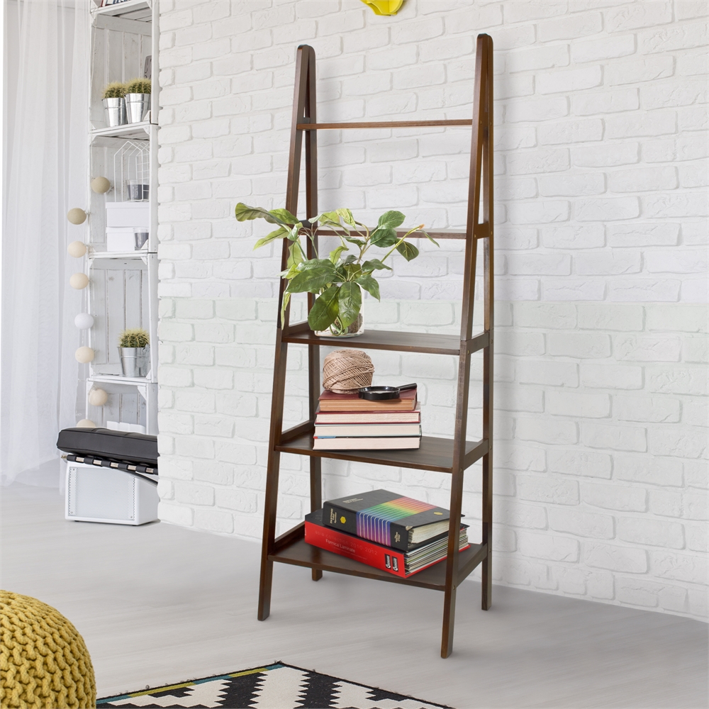 5-Shelf Ladder Bookcase-Warm Brown. Picture 8
