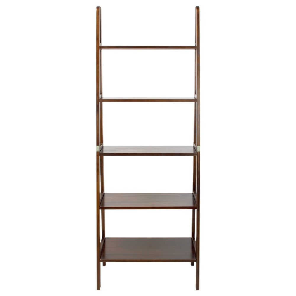 5-Shelf Ladder Bookcase-Warm Brown. Picture 3