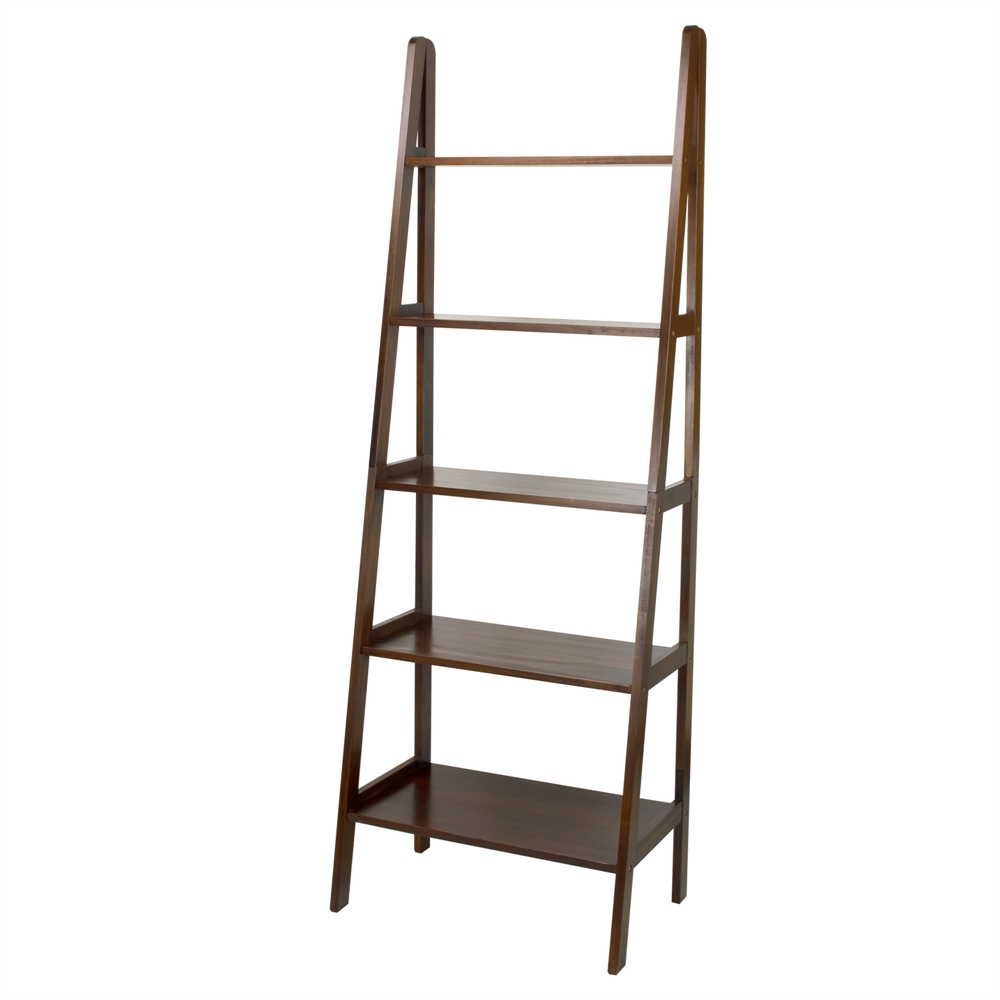 5-Shelf Ladder Bookcase-Warm Brown. Picture 4