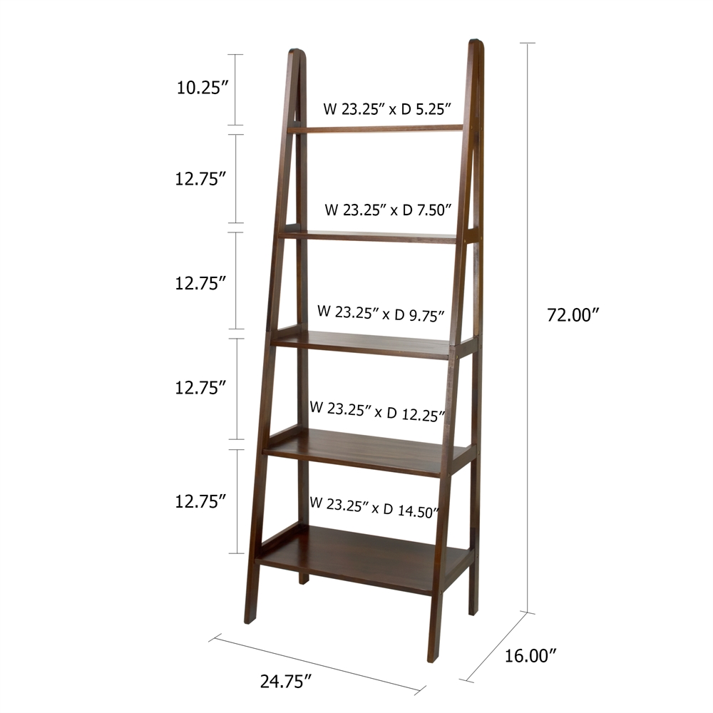 5-Shelf Ladder Bookcase-Warm Brown. Picture 5