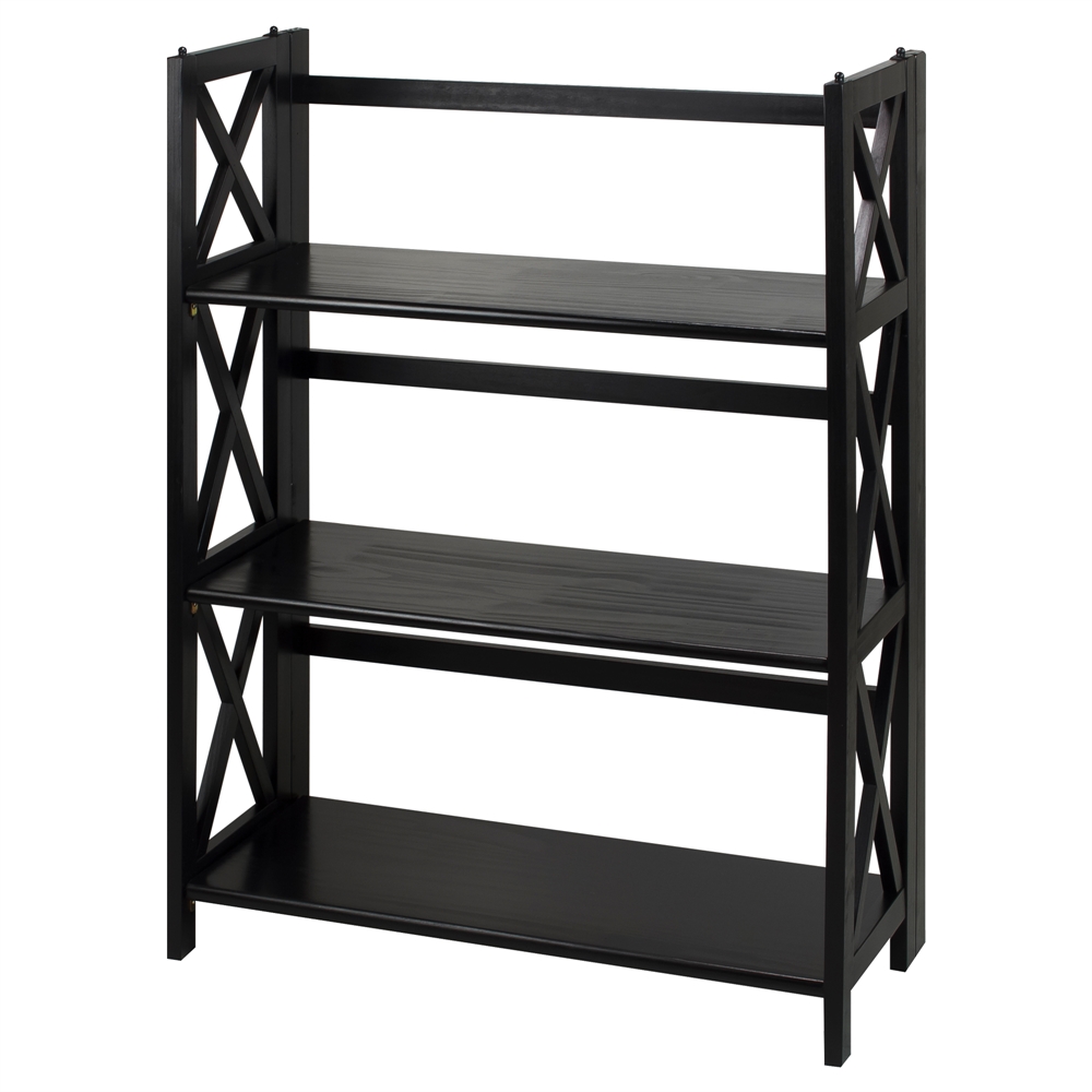 Montego 3-Shelf Folding Bookcase -Black. Picture 2