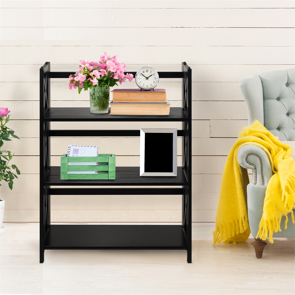 Montego 3-Shelf Folding Bookcase -Black. Picture 7