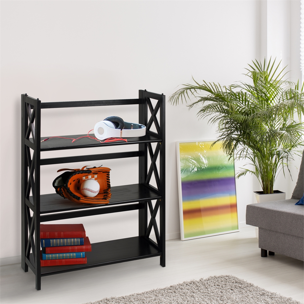Montego 3-Shelf Folding Bookcase -Black. Picture 9