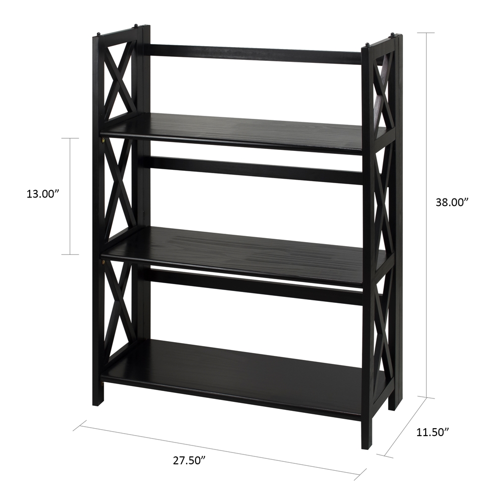 Montego 3-Shelf Folding Bookcase -Black. Picture 6