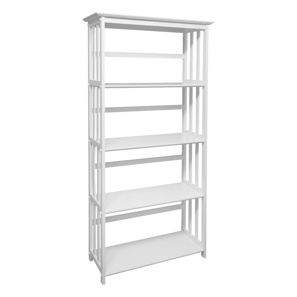Mission Style 5-Shelf Bookcase - White. Picture 5