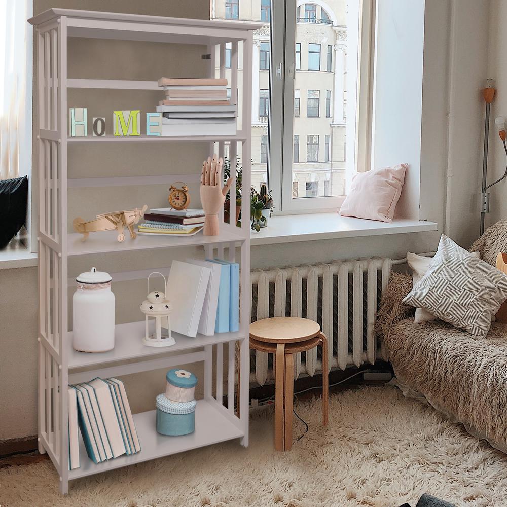 Mission Style 5-Shelf Bookcase - White. Picture 7