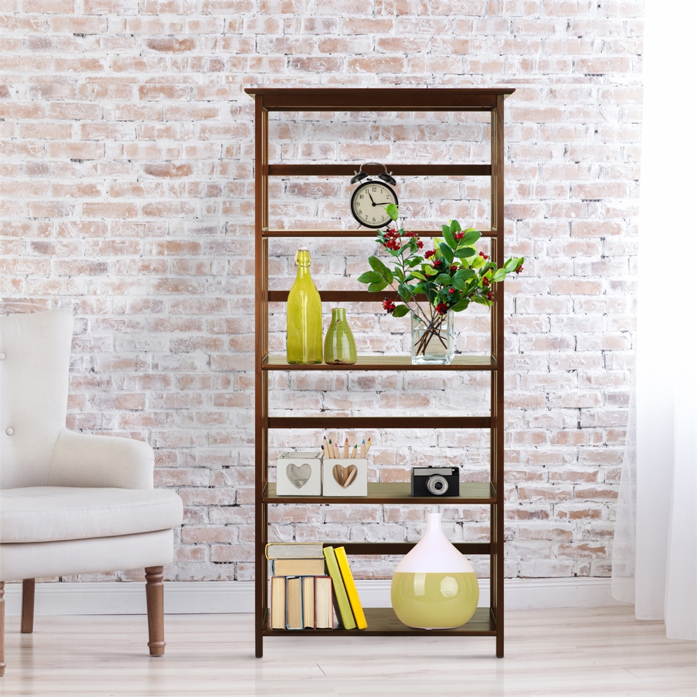 Mission Style 5-Shelf  Bookcase-Walnut. Picture 6
