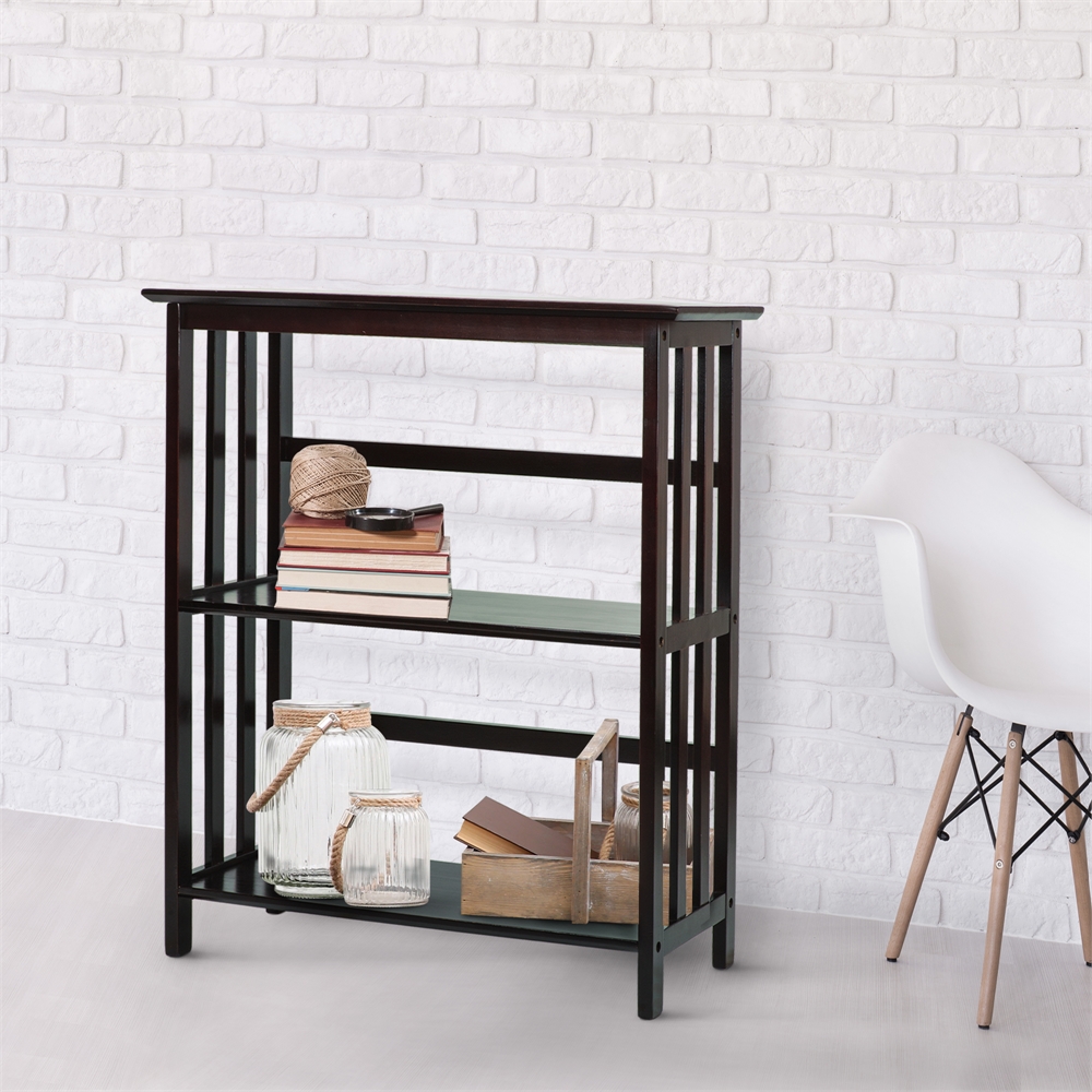 Mission Style 3-Shelf  Bookcase-Espresso. Picture 8