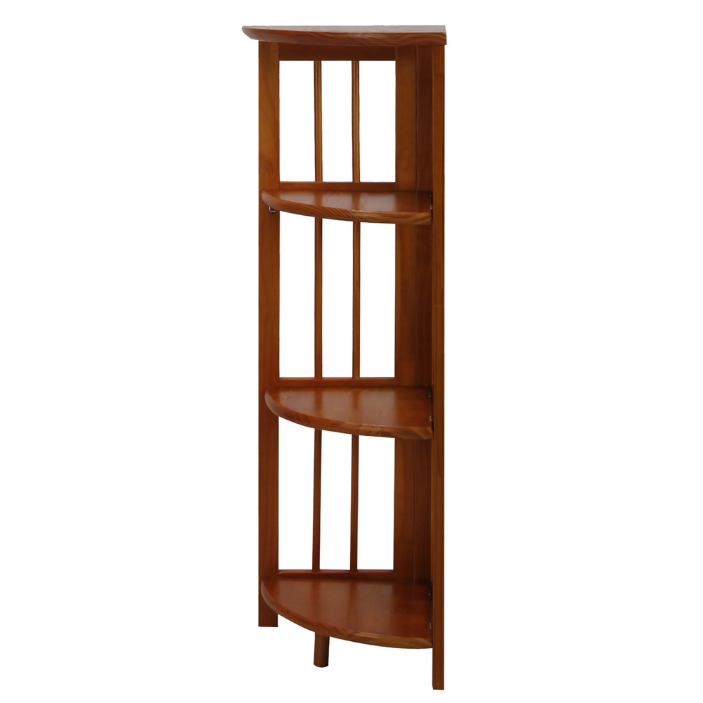 4-Shelf Corner Folding Bookcase-Honey Oak. Picture 2
